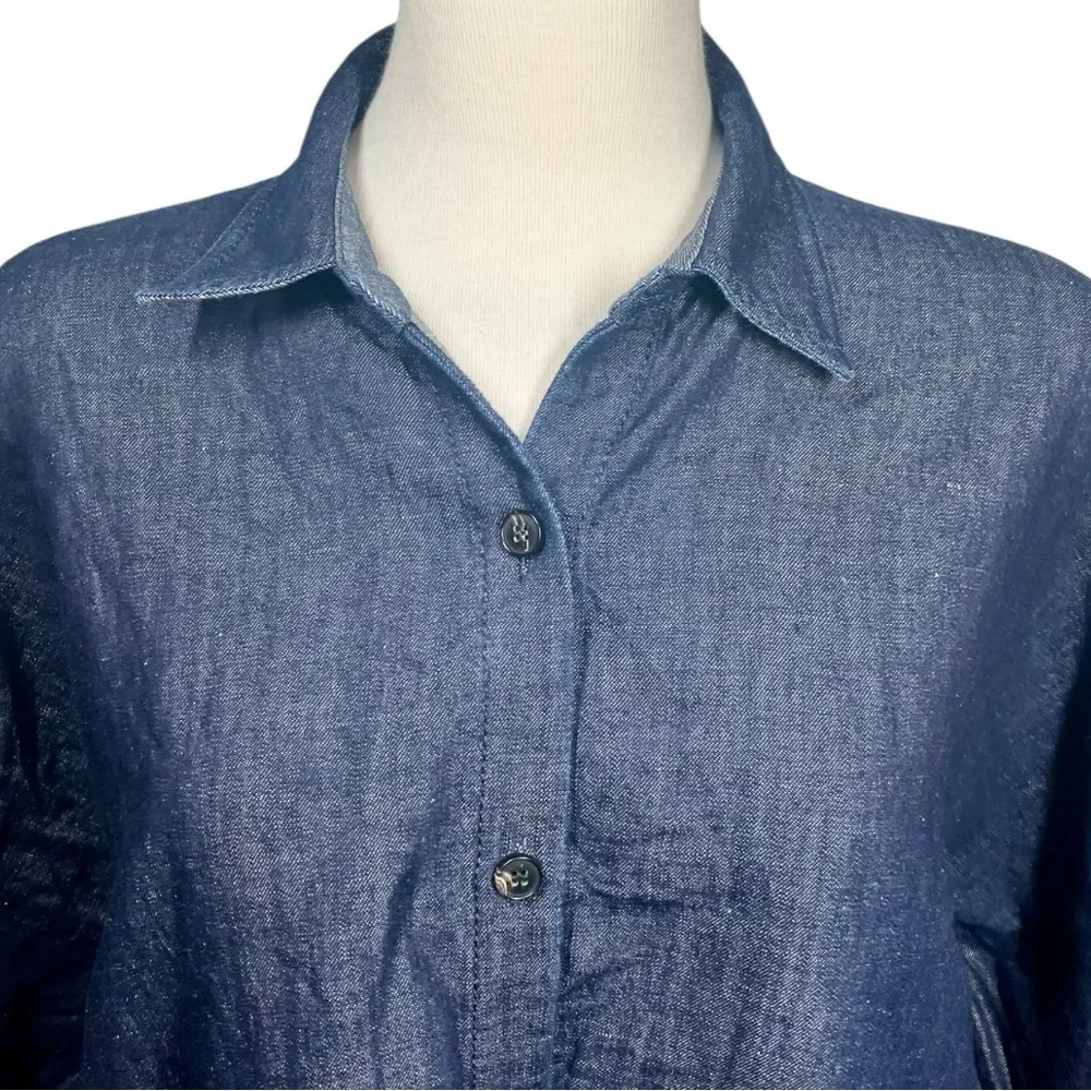 Lafayette 148 New York Linen Dark Blue Indigo Shirt Jacket Pockets Women's P/S - Picture 2 of 9